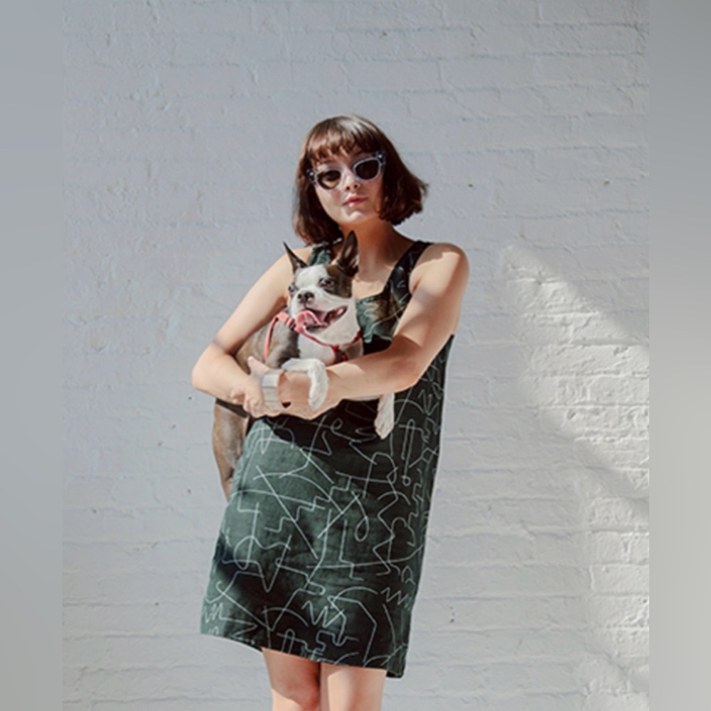 Sleeveless Black Mini Dress with Abstract White Line Print